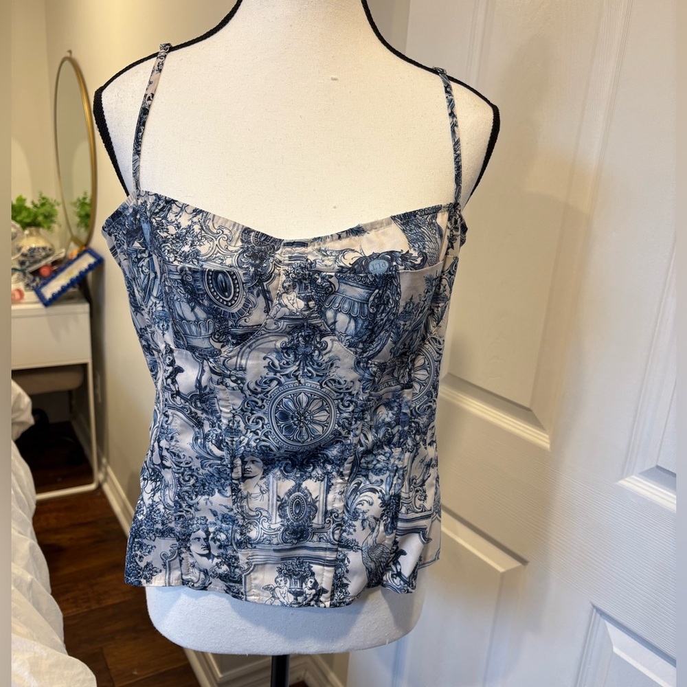 PrettyLittleThing Blue Toile Print Structured Corset Top Size 12
